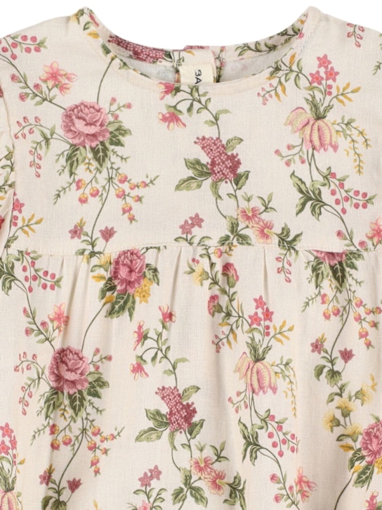 Babe & Tess: Tutina in lino e viscosa con stampa - Bianco/Rosa - kids-girls_1 | Luisa Via Roma