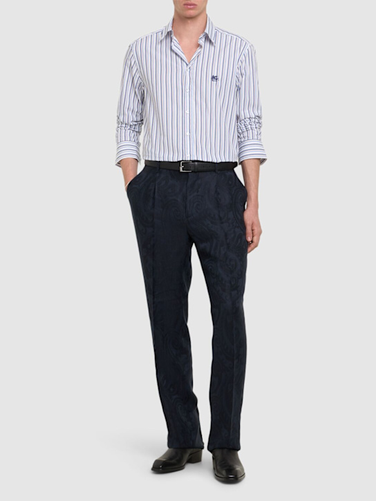 Etro: Striped logo cotton shirt - men_1 | Luisa Via Roma