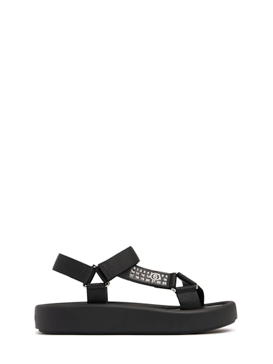 MM6 Maison Margiela: レザーストラップサンダル - ブラック - kids-girls_0 | Luisa Via Roma