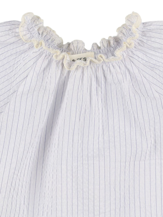 Babe & Tess: Camicia oversize in misto cotone - Bianco/Blu - kids-girls_1 | Luisa Via Roma