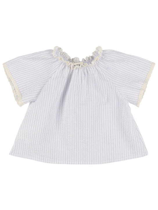 Babe & Tess: Camicia oversize in misto cotone - Bianco/Blu - kids-girls_0 | Luisa Via Roma