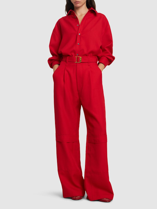 AMI Paris: Fluid wool canvas cargo pants - women_1 | Luisa Via Roma