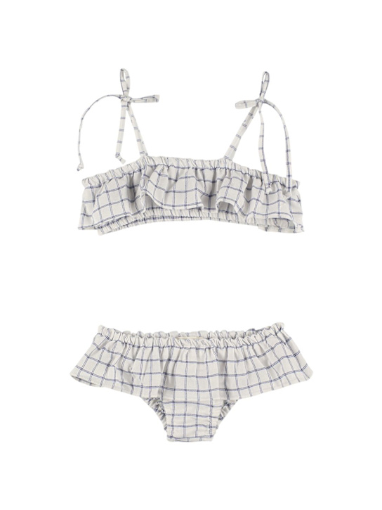 Babe & Tess: Bikini in misto cotone stampato - Bianco/Blu - kids-girls_0 | Luisa Via Roma