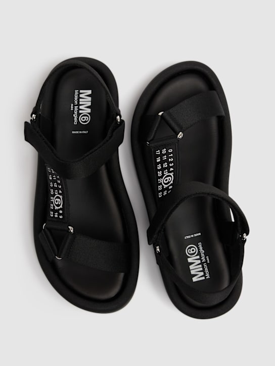 MM6 Maison Margiela: レザーストラップサンダル - ブラック - kids-girls_1 | Luisa Via Roma