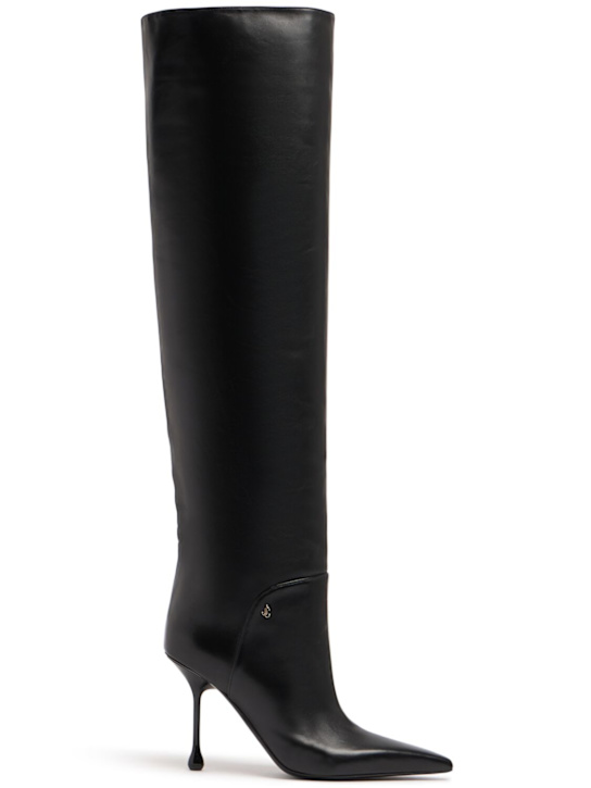 Jimmy Choo: 95mm Cycas KB leather knee high boots - Black - women_0 | Luisa Via Roma