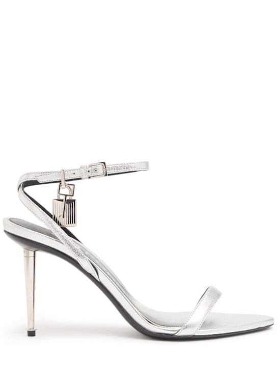 Tom Ford: 85mm Padlock metallic leather sandals - Silver - women_0 | Luisa Via Roma