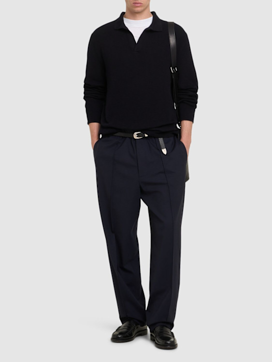 Seven Gauge: Pleated tropical wool blend pants - Blue - men_1 | Luisa Via Roma