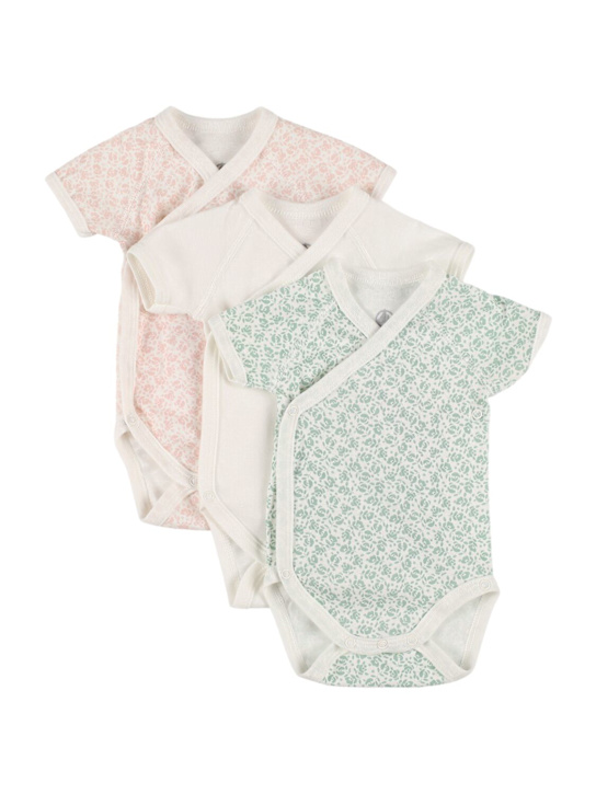 Petit Bateau: Set of 3 printed cotton bodysuits - White/Multi - kids-girls_0 | Luisa Via Roma