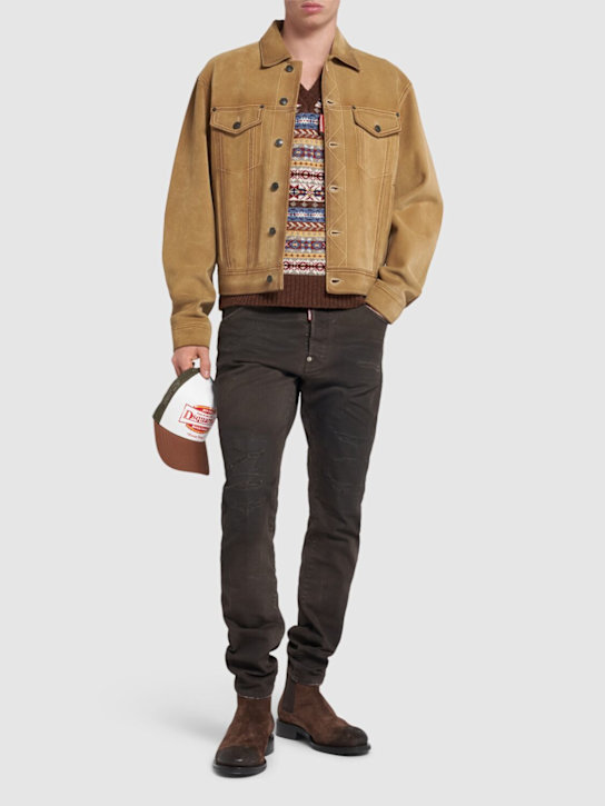 Dsquared2: Rind Jean leather jacket - Beige/Dark Brow - men_1 | Luisa Via Roma