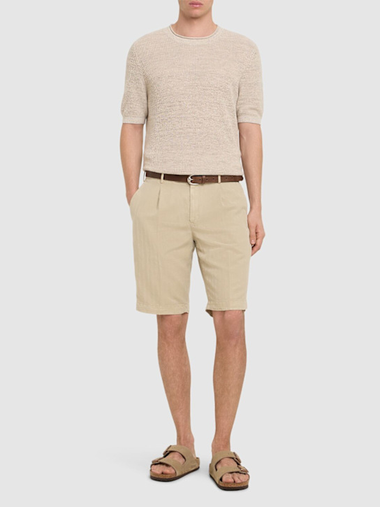 PT Torino: Lyocell blend herringbone shorts - men_1 | Luisa Via Roma