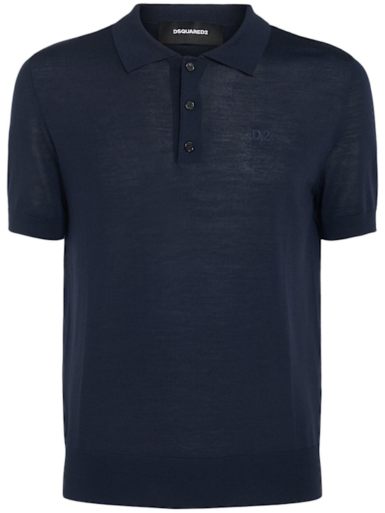 Dsquared2: Wollpoloshirt „D2“ - Dunkelblau - men_0 | Luisa Via Roma