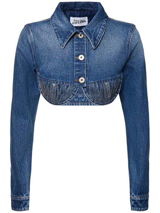 Topstitched denim bolero jacket - Thumbnail 1