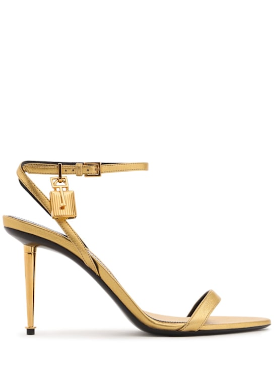 Tom Ford: 85mm Padlock metallic leather sandals - women_0 | Luisa Via Roma