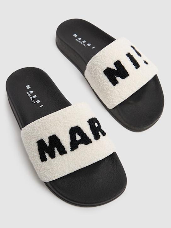 Marni Junior: Logo print terrycloth slide sandals - White - kids-boys_1 | Luisa Via Roma