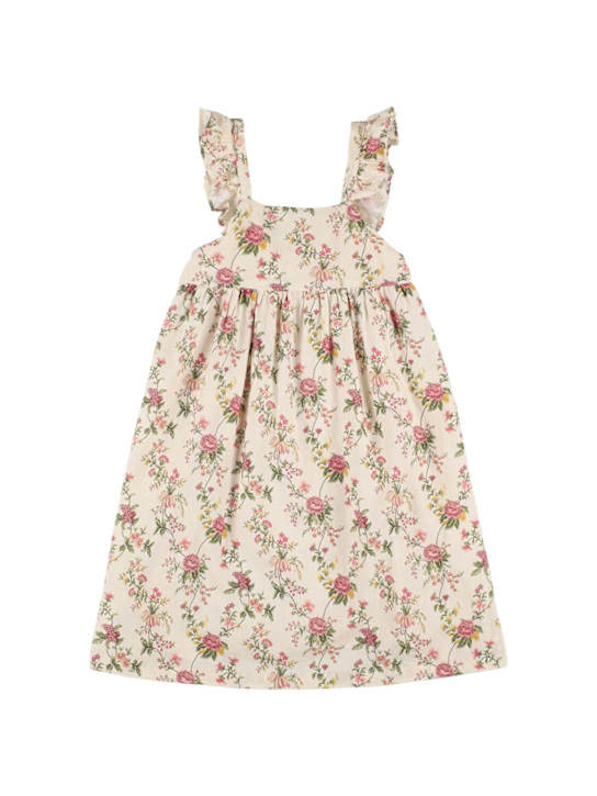 Babe & Tess: プリントリネン＆ビスコースワンピース - ホワイト/ピンク - kids-girls_0 | Luisa Via Roma