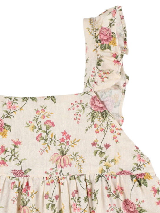 Babe & Tess: プリントリネン＆ビスコースワンピース - ホワイト/ピンク - kids-girls_1 | Luisa Via Roma