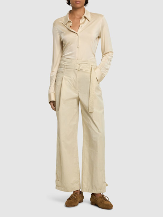 LOW CLASSIC: Double belt cotton blend pants - Cream - women_1 | Luisa Via Roma