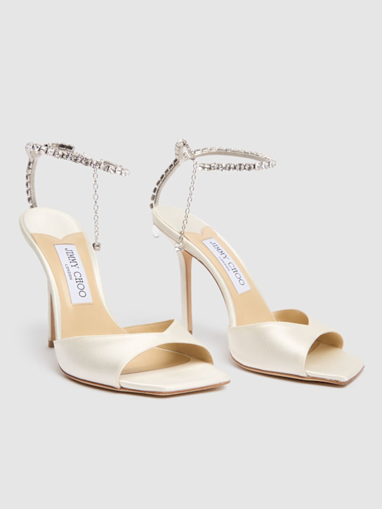 Jimmy Choo: 100mm Saeda satin sandals - Ivory - women_2 | Luisa Via Roma