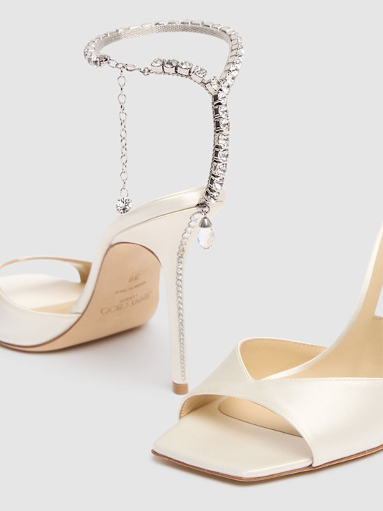 Jimmy Choo: 100mm Saeda satin sandals - Ivory - women_3 | Luisa Via Roma