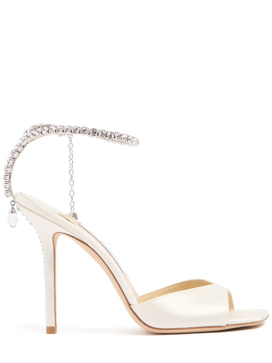 Jimmy Choo: 100mm Saeda satin sandals - Ivory - women_0 | Luisa Via Roma
