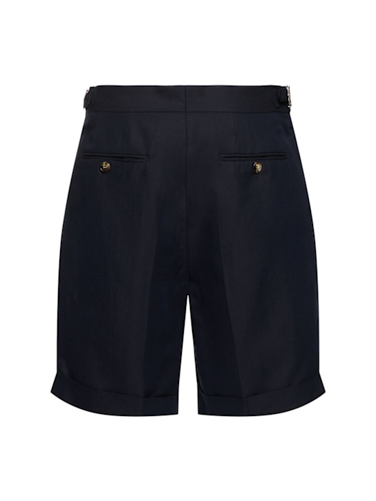 Brunello Cucinelli: Shorts in cotone e lino con pinces - Navy - men_1 | Luisa Via Roma