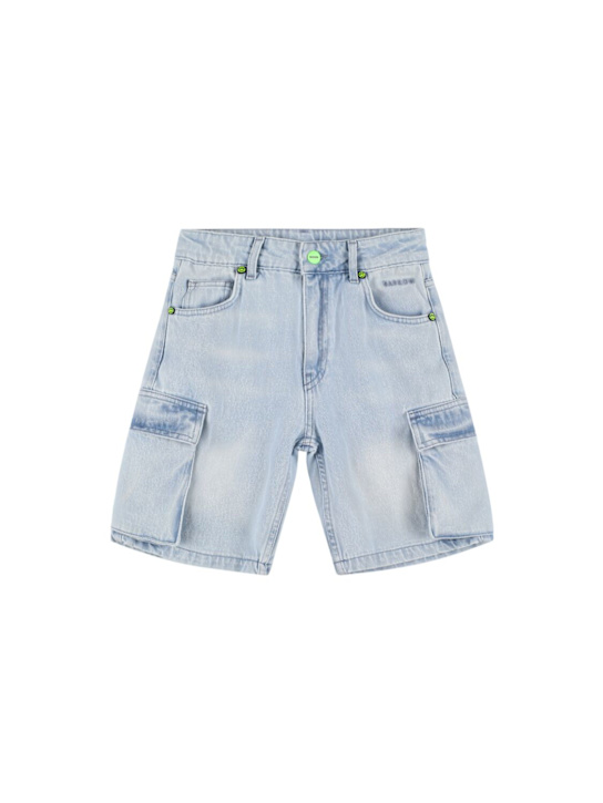 Barrow: Shorts cargo in denim di cotone - Celeste - kids-boys_0 | Luisa Via Roma