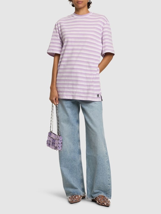 Rabanne: Striped cotton jersey t-shirt - Purple/White - women_1 | Luisa Via Roma