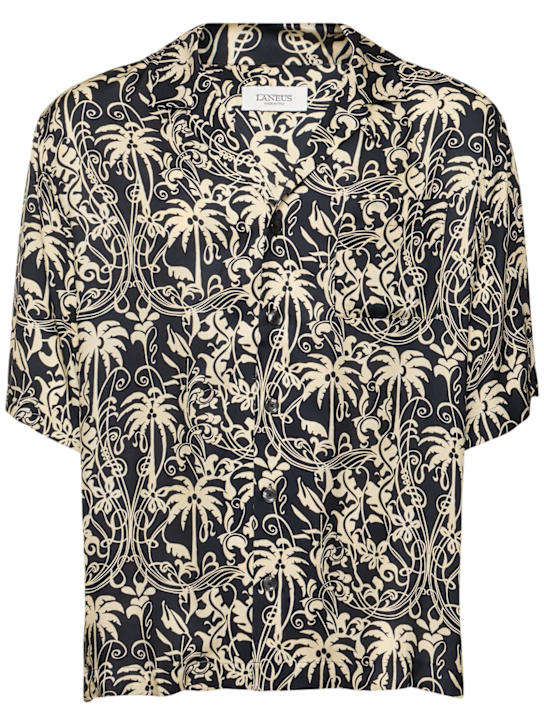 Laneus: Viscose short sleeve shirt - Nero/Black - men_0 | Luisa Via Roma