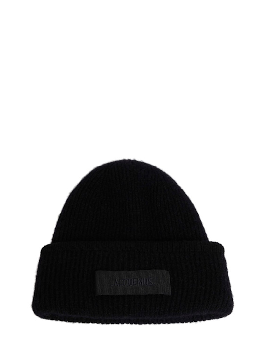 Jacquemus: Le Bonnet Gros Grain alpaca blend hat - Black - men_0 | Luisa Via Roma