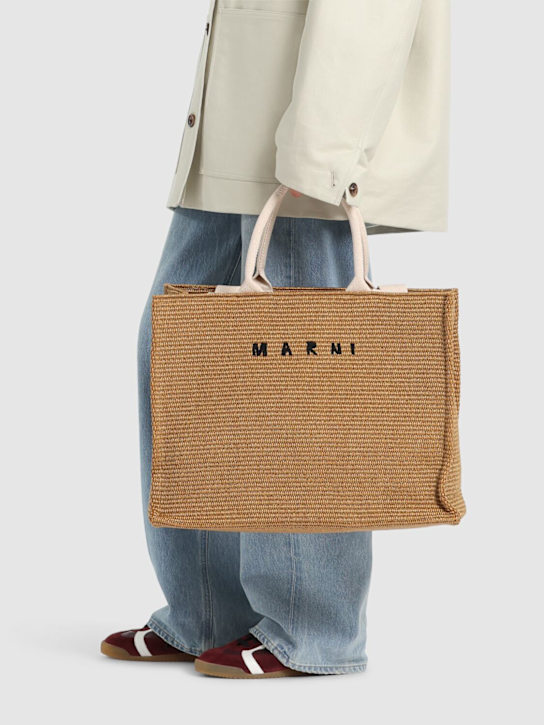 Marni: Large logo raffia effect tote bag - women_1 | Luisa Via Roma