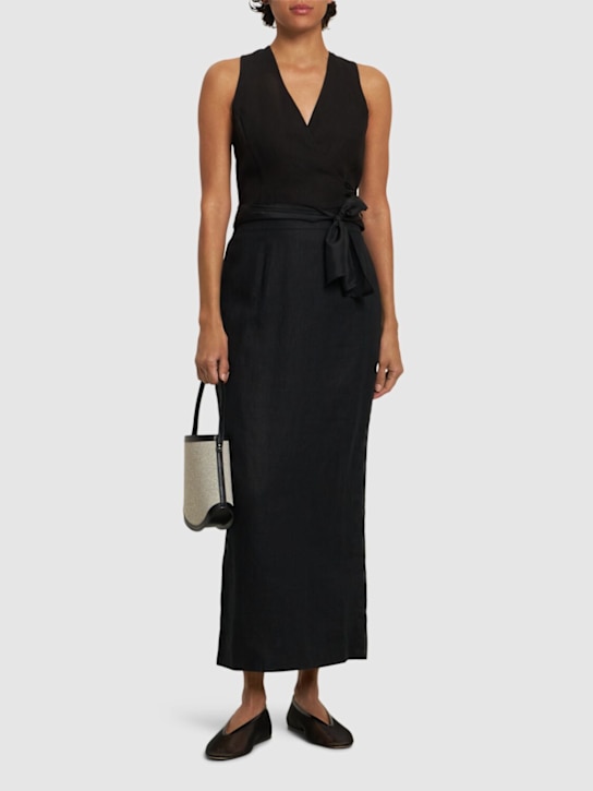 Forte_forte: Chic linen canvas crossed top - Black - women_1 | Luisa Via Roma