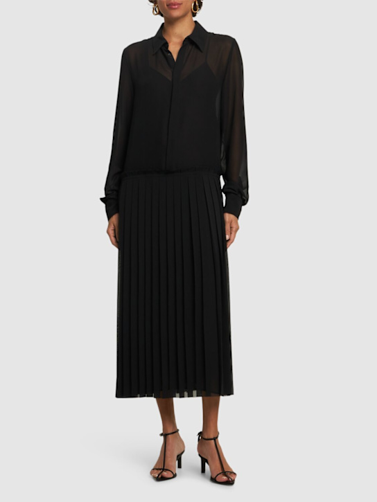 Pleated crepe midi shirt dress - Thumbnail 2