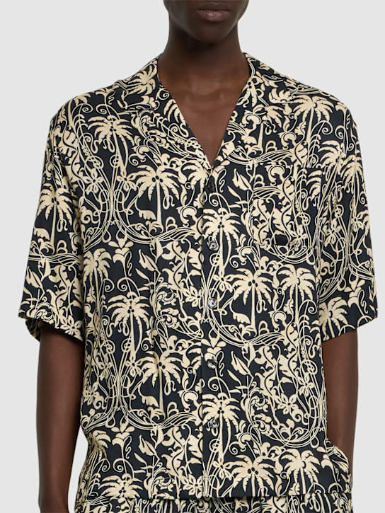 Laneus: Viscose short sleeve shirt - Nero/Black - men_2 | Luisa Via Roma
