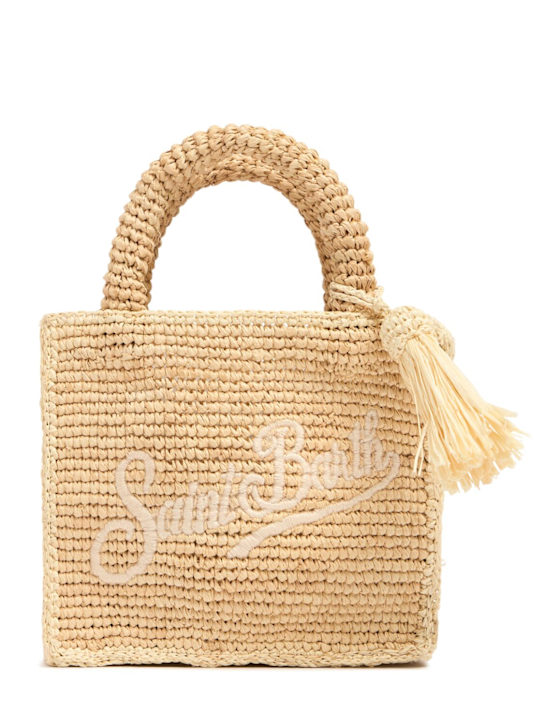 Mc2 Saint Barth: Logo embroidery straw tote bag - Beige - kids-girls_0 | Luisa Via Roma