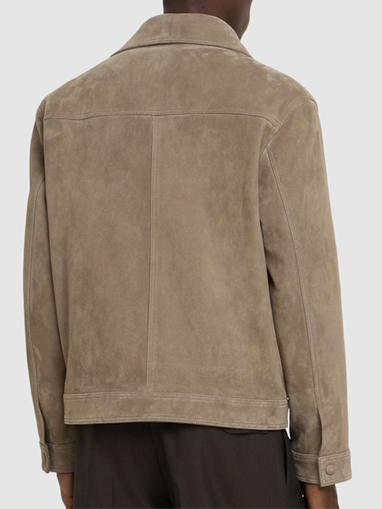 AMI Paris: Leather zip jacket - Ash - men_2 | Luisa Via Roma