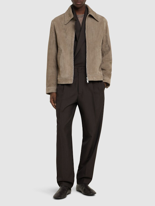 AMI Paris: Leather zip jacket - Ash - men_1 | Luisa Via Roma