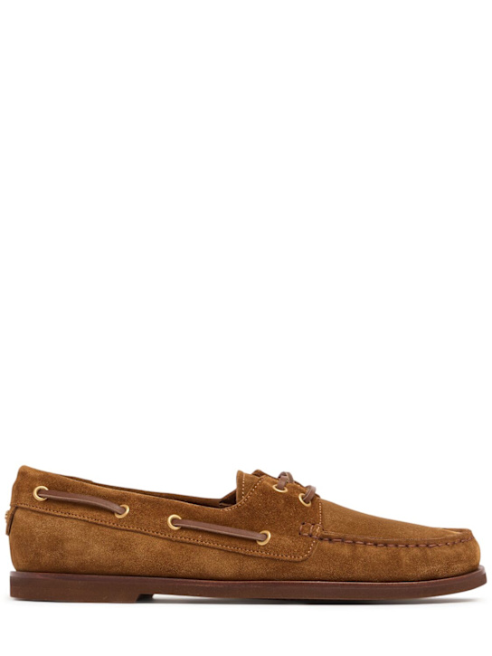 Gianvito Rossi: 10mm Vandée suede boat shoes - women_0 | Luisa Via Roma
