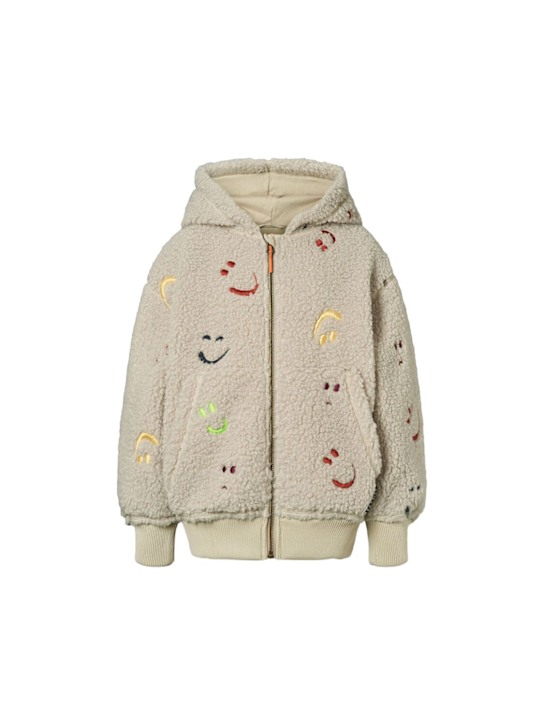 Molo: Poly teddy hooded jacket - Beige - kids-boys_0 | Luisa Via Roma