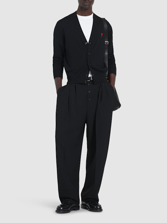 AMI Paris: Logo wool tricot cardigan - men_1 | Luisa Via Roma