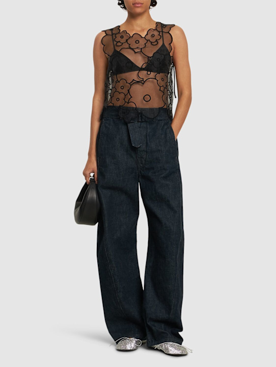 Cecilie Bahnsen: Alfie flower embroidered top - Black - women_1 | Luisa Via Roma