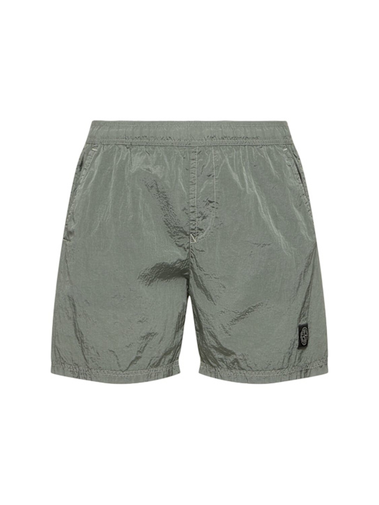Stone Island: Logo patch shorts - Sage - men_0 | Luisa Via Roma