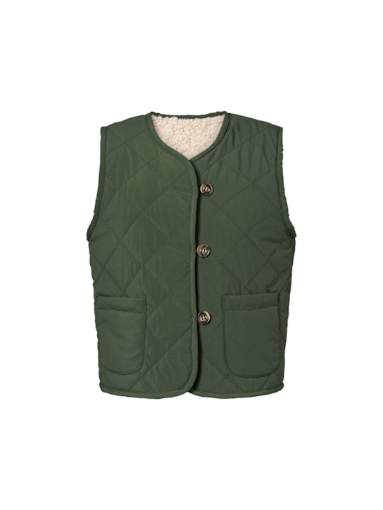 Molo: Reversible nylon & teddy vest - グリーン - kids-girls_0 | Luisa Via Roma