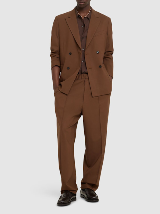 Seven Gauge: Pleated tropical wool blend pants - Brown - men_1 | Luisa Via Roma