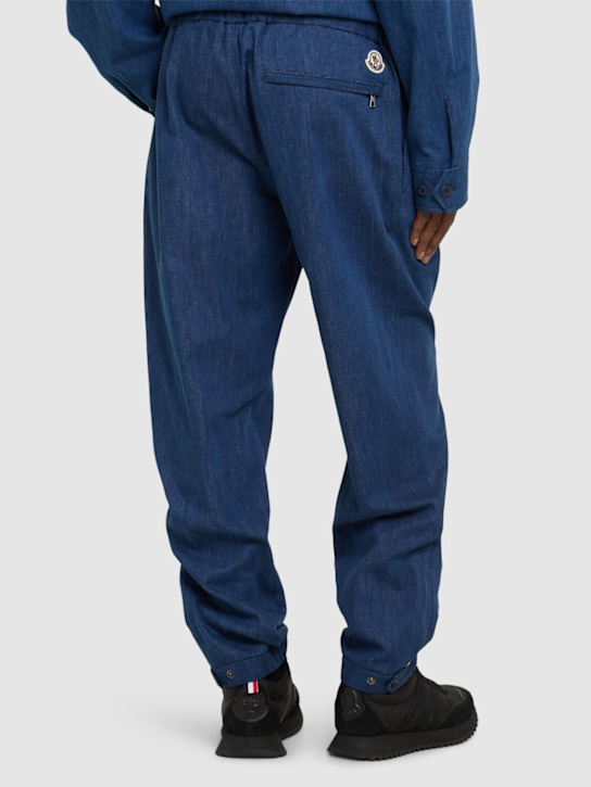 Moncler: Cotton blend denim jogging pants - Blue - men_2 | Luisa Via Roma