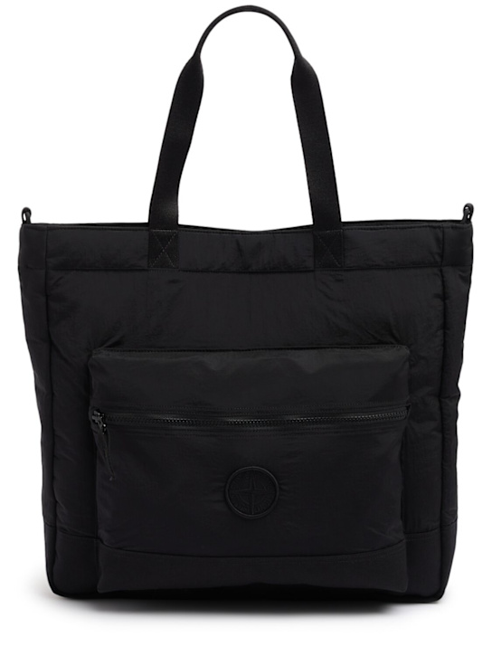 Stone Island: Logo tote bag - Siyah - men_0 | Luisa Via Roma