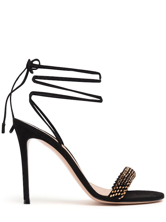 Gianvito Rossi: 105mm Suede sandals - Black/Gold - women_0 | Luisa Via Roma