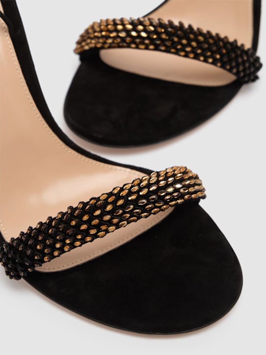 Gianvito Rossi: 105mm Suede sandals - Black/Gold - women_3 | Luisa Via Roma