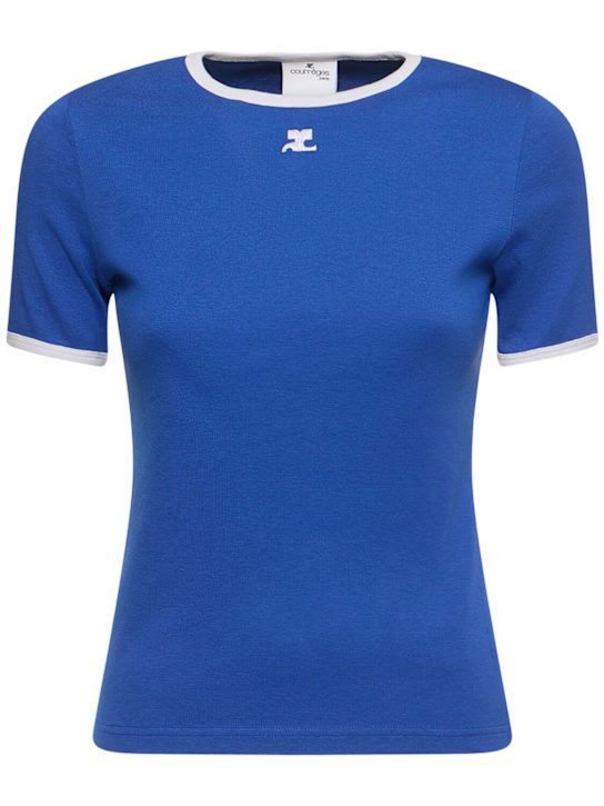Courrèges: Signature contrast cotton t-shirt - women_0 | Luisa Via Roma
