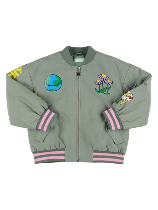Stella McCartney Kids: Cotton blend bomber jacket - ミリタリーグリーン - kids-girls_0 | Luisa Via Roma