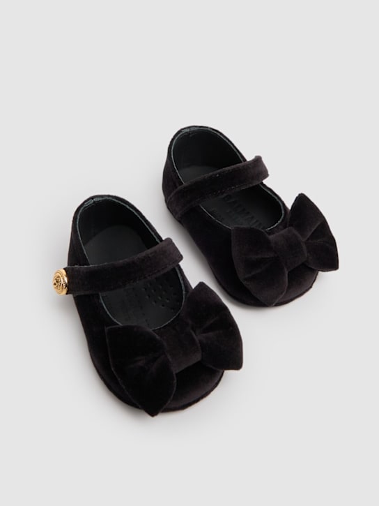 Balmain: Velvet pre-walker ballerinas - Black - kids-girls_1 | Luisa Via Roma